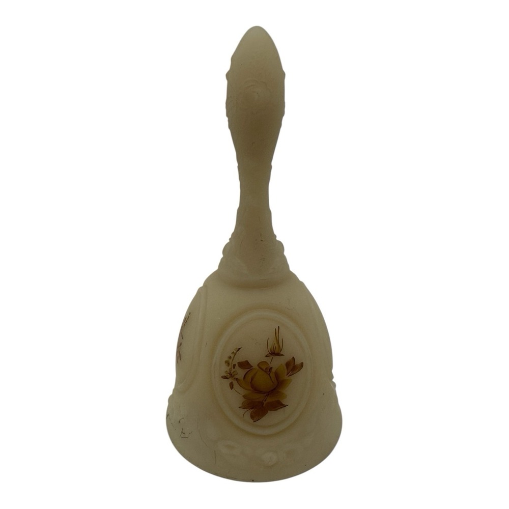 Vintage Fenton Custard Glass Bell Handpainted Flowers L‎ Wynn 6.5" Tall